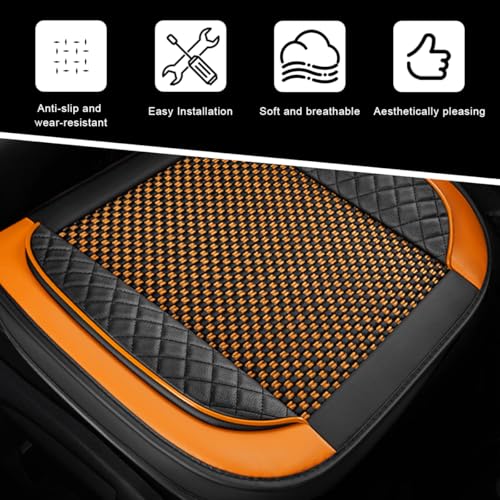 ZNDAW Car Seat Cover, Leather Vehicle Front Bottom Seat Cushion Cover with Storage Pocket, Anti-Slip Bottom Seats Protector Luxury Interior Decor for Most Car Trucks SUVs (Knitting, Black+Orange) - Image 4