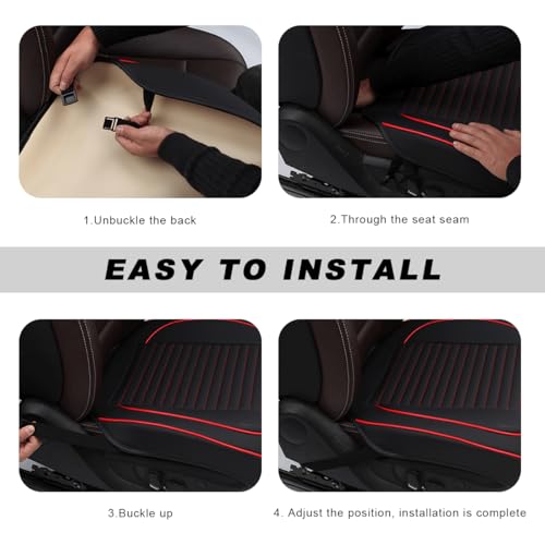 ZNDAW Car Seat Cover, Leather Vehicle Front Bottom Seat Cushion Cover with Storage Pocket, Anti-Slip Bottom Seats Protector Luxury Interior Decor for Most Car Trucks SUVs (Knitting, Black+Orange) - Image 5