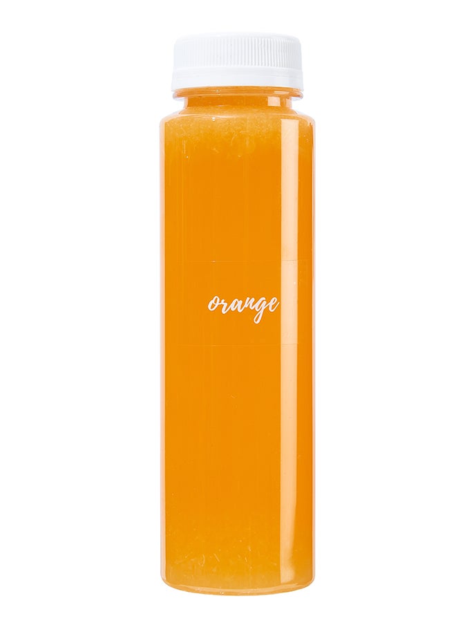 Restaurantware Restaurantware-Label Tek 1.9 x 1 Inch Orange Juice Bottle Labels, 100 Water-Resistant Labels For Bottles - Self-Adhesive, Clear With White Font, Plastic Bottle Stickers, For Drink Pouches,  - Image 1
