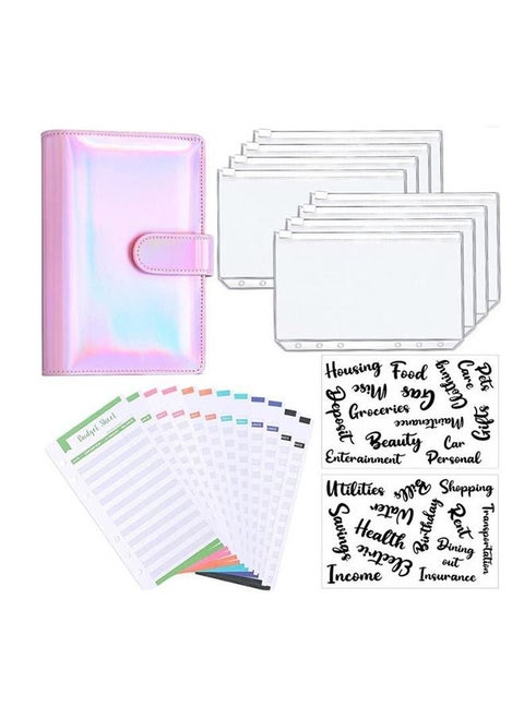 23Pcs A6 PU Leather Notebook Binder Budget Planner, with with 8 PCS A6 Binder Pockets, 12 Expense Budget Sheets, 2 Sheets Sticker Label