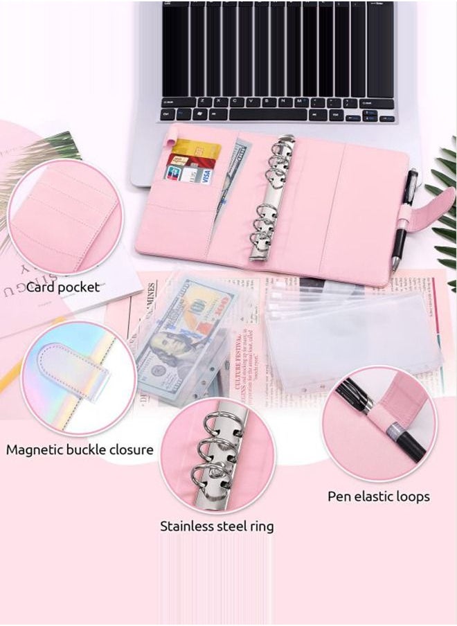 23Pcs A6 PU Leather Notebook Binder Budget Planner, with with 8 PCS A6 Binder Pockets, 12 Expense Budget Sheets, 2 Sheets Sticker Label