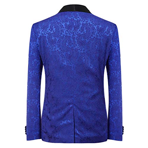 YFFUSHI Men's Elegant Jacquard 3 Piece Suit Slim Fit Royal Blue Tuxedo,Medium,Blue - Image 2