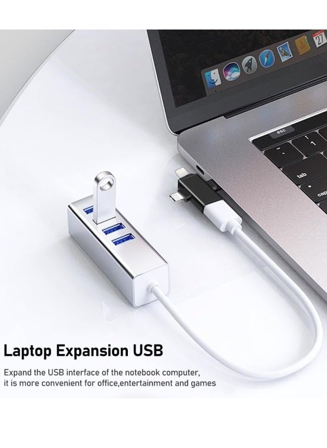 محول USB متعدد الوظائف 3 في 1 OTG متوافق مع Micro USB LH02007 وType-C وiPhone، نقل بيانات سريع ومحول محرك أقراص فلاش للهواتف والأجهزة اللوحية، تصميم صغير وقابل للحمل - أسود