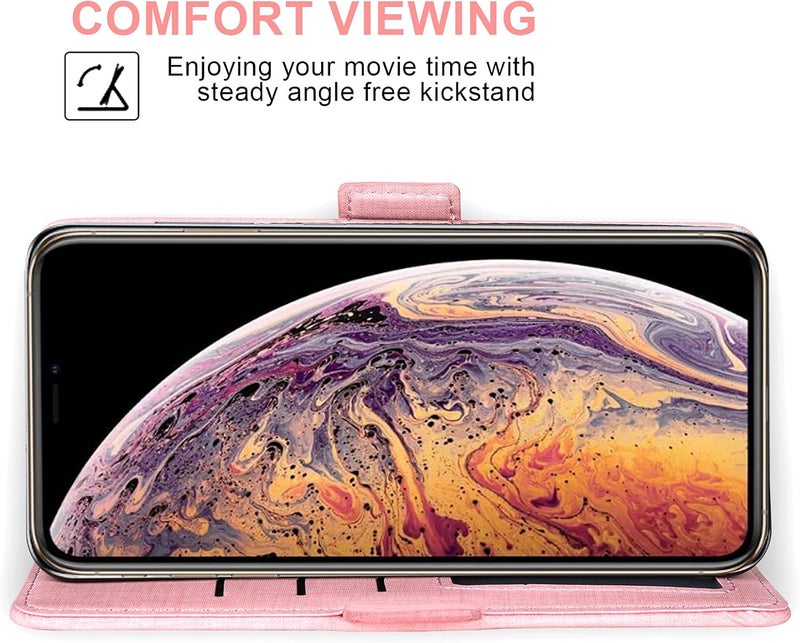 Asuwish Compatible with iPhone Xs X 10 10s Wallet Case Tempered Glass Screen Protector and Flip Cover Card Holder Cell Phone Cases for iPhoneX iPhoneXs iPhone10 i PhoneX SX 10x 10xs X’s Women Men Pink - Image 4