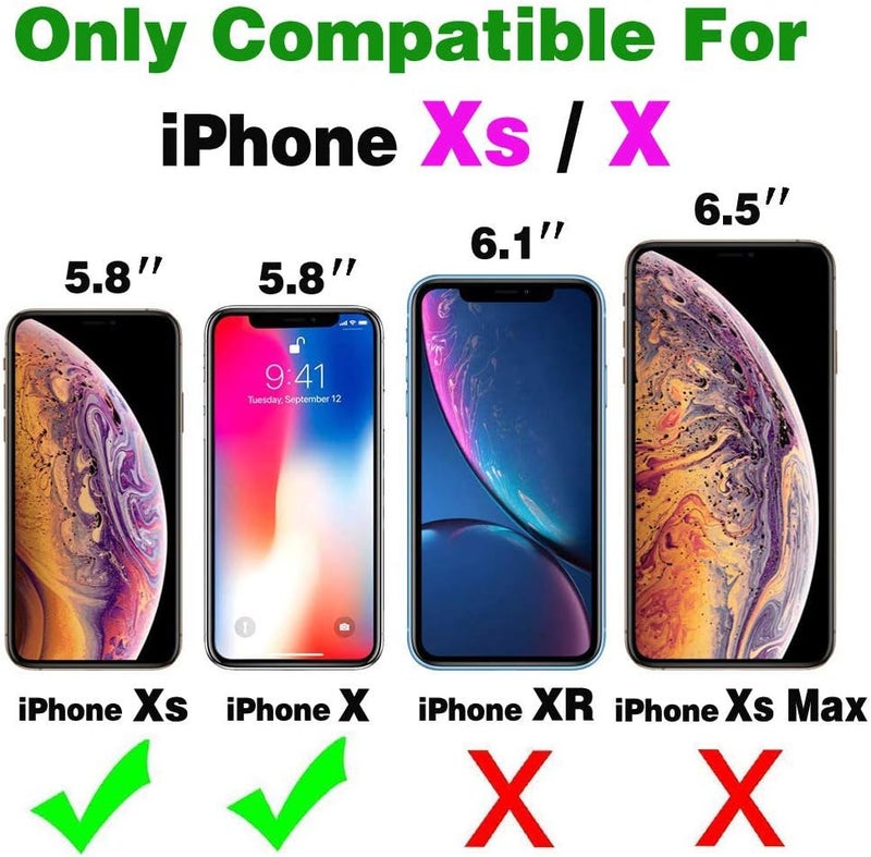 Asuwish Compatible with iPhone Xs X 10 10s Wallet Case Tempered Glass Screen Protector and Flip Cover Card Holder Cell Phone Cases for iPhoneX iPhoneXs iPhone10 i PhoneX SX 10x 10xs X’s Women Men Pink - Image 2