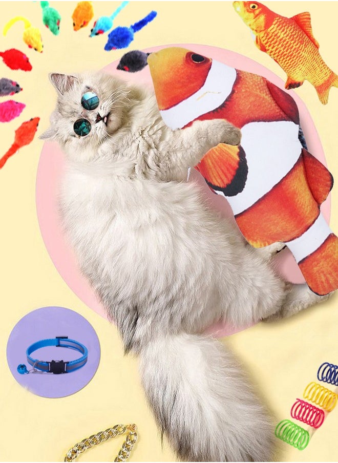 Haidue - 22 PCS Cat Fun Set, Novice Cat Teasing Set, Including 1 Cat Scratching Board, 1 Comb, 1 Comb Glove, 2 Catnip , 1 Cat Teasing Stick, 4 Mice, 1 Laser Pointer, 6 Balls, 1 Collar and 4 Cat Springs (Random Color) - Image 1
