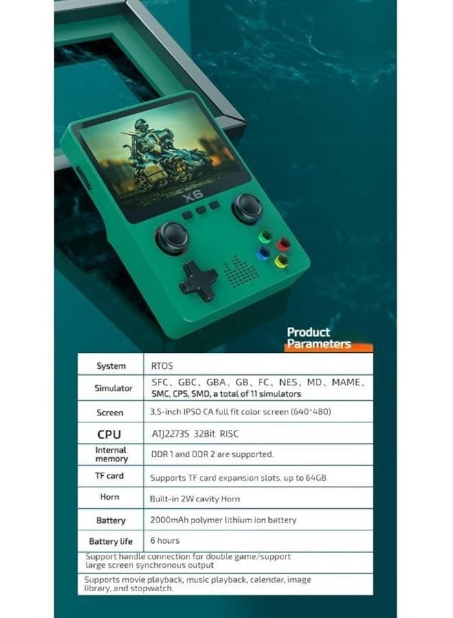 X6 Handheld Video Game with 3.5-Inch Display  Preloaded with 10,000 PLUS  Retro Games – Dual Player Support with External Gamepad  640x480 Resolution, Built-In Battery, Multimedia Playback, TF Card Slot Portable Gaming Device for All Ages - Image 2