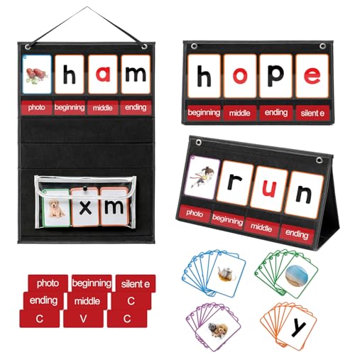ANSTROUT CVC Word Builder Desktop Pocket Chart with 107 Phonics Flash Cards Kids Word Builder Games for Learn to Read CVC CVCC CCVC Words Phonics Learning Tool for Preschool Kindergarten Classroom - Image 1