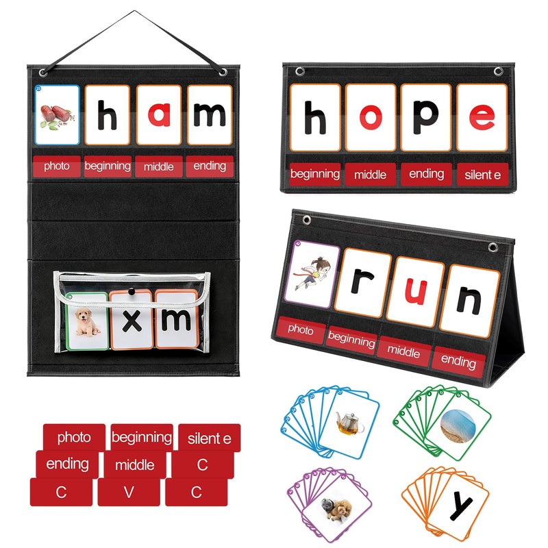 ANSTROUT CVC Word Builder Desktop Pocket Chart with 107 Phonics Flash Cards Kids Word Builder Games for Learn to Read CVC CVCC CCVC Words Phonics Learning Tool for Preschool Kindergarten Classroom - Image 2