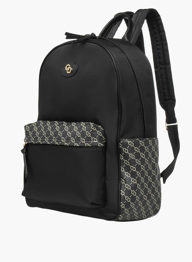 Celeste Women's Monogram Print Backpack with Adjustable Straps and Zip Closure - 24x14x39 cm
