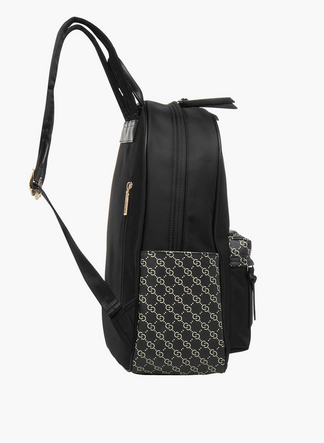 Celeste Women's Monogram Print Backpack with Adjustable Straps and Zip Closure - 24x14x39 cm - Image 3