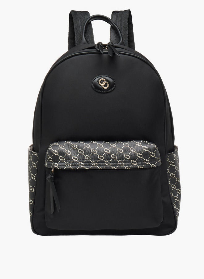 Celeste Women's Monogram Print Backpack with Adjustable Straps and Zip Closure - 24x14x39 cm - Image 1