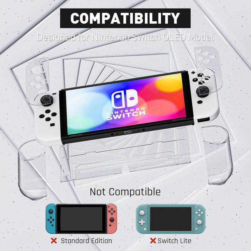FANPL [النسخة المحسنة] حافظة شفافة قابلة للتثبيت لجهاز Nintendo Switch OLED 2021، غطاء واقي لجهاز Switch OLED ووحدة التحكم Joy Con – قوية ومتينة، لا تسقط بسهولة (متلألئة) - Image 4