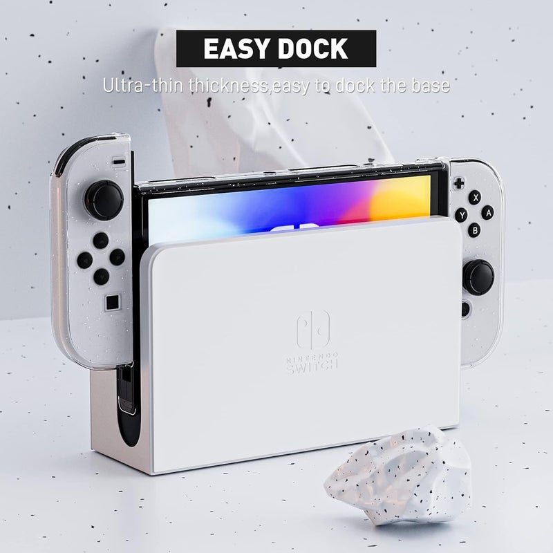 FANPL [النسخة المحسنة] حافظة شفافة قابلة للتثبيت لجهاز Nintendo Switch OLED 2021، غطاء واقي لجهاز Switch OLED ووحدة التحكم Joy Con – قوية ومتينة، لا تسقط بسهولة (متلألئة) - Image 5