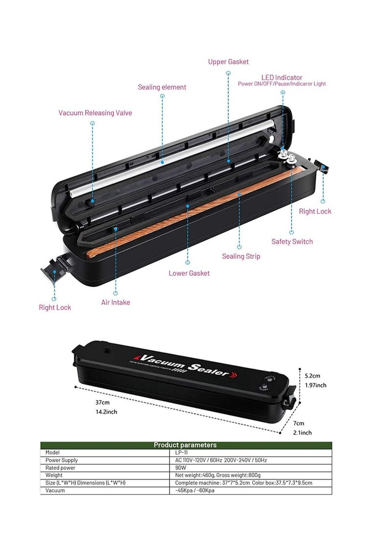 ELTRAZONE Automatic Vacuum Sealer Machine for Food Preservation Storage Saver Automatic Vacuum Sealing System, Intelligent LED Indicator Lights,with Drainage Holes baffles Starter Kit Inclued15 PCS Bags Black  - Image 3