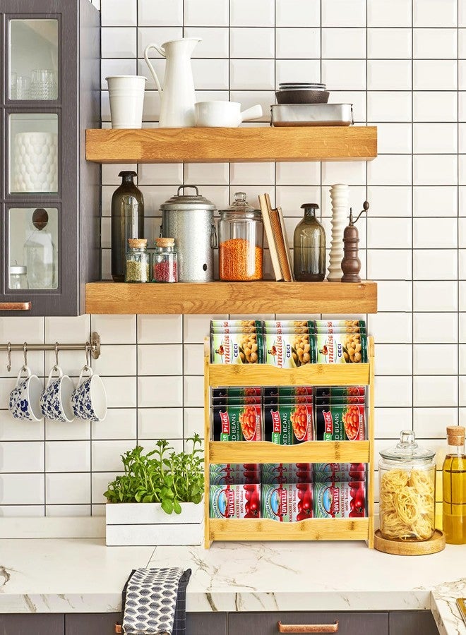 توبزيا منظم رفوف علب المشروبات الغازية من توبزيا، رف تخزين علب قابل للتكديس من الخيزران بثلاث طبقات، حامل علب طعام معلبة، مناسب لسطح المطبخ أو الخزانة، يتسع لما يصل إلى 36 علبة. - Image 5