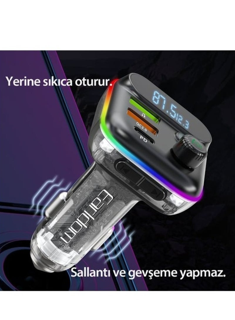 Earldom "EARLDOM M80 Bluetooth USB 3.0 and Type-C PD Fast Charge FM Transmitter Black" - Image 3