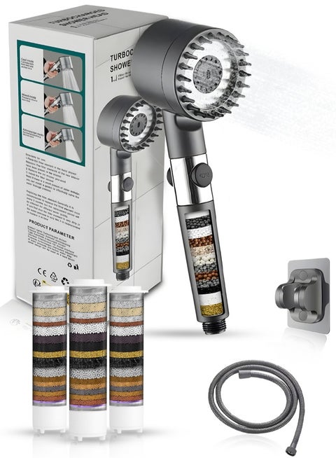 Shower Head with Handheld – High-Pressure Showerhead for Low Water Pressure, Includes 60" Hose, Bracket, Rubber Washers & Extra 3 Mineral Ball Filters
