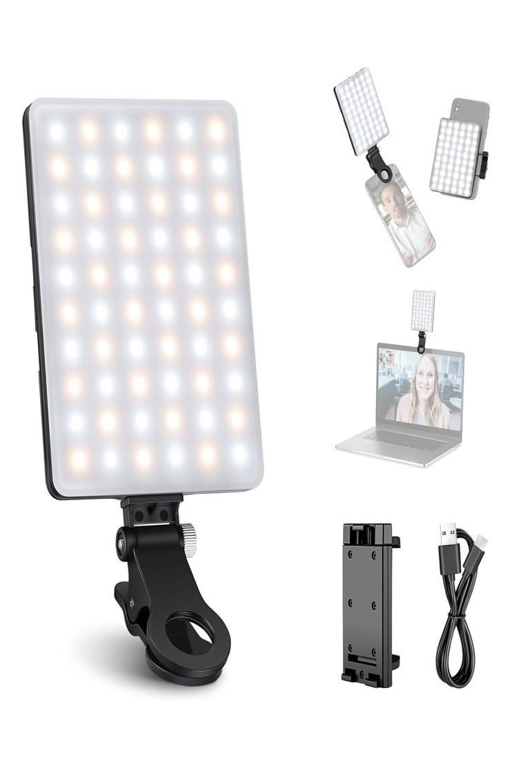 LIVVY 60 LED Rechargeable Mobile Phone LED Light, Clip Fill Light, Front & Back Phone Mount, 3 Adjustable Modes, Portable Video Conference Lighting, Makeup Light, TikTok Light, Selfie Light, Vlog Lighting, Phone Light, Tablet Light, Laptop Light, 2000mAh Battery - Image 1