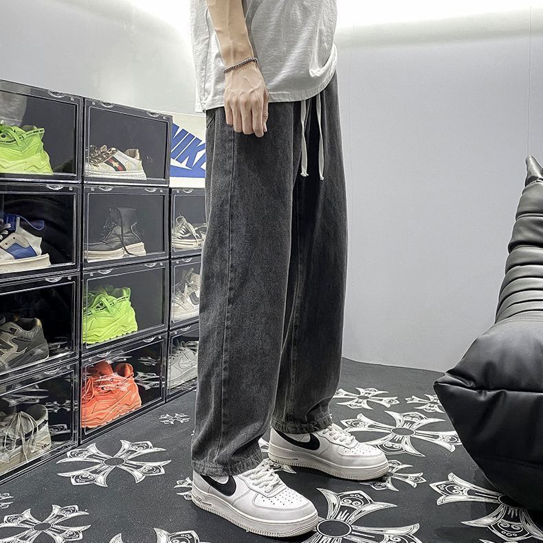 Spring and Autumn Jeans Mens Loose Straight Wide Leg Pants All-match Slimming Trendy Brand High Street Casual Long Pants Light blue [elastic waist] - Image 4