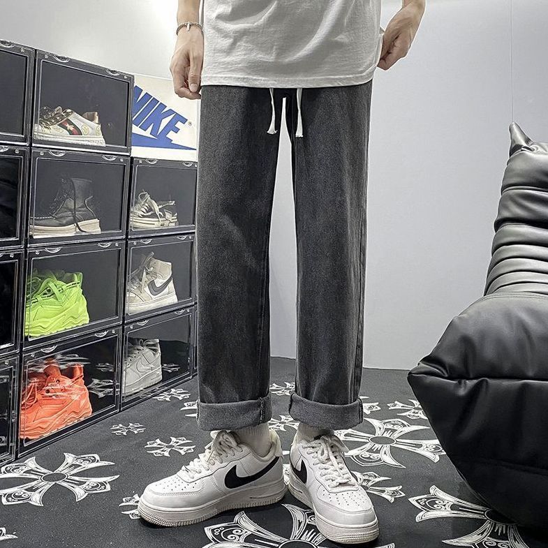 Spring and Autumn Jeans Mens Loose Straight Wide Leg Pants All-match Slimming Trendy Brand High Street Casual Long Pants Light blue [elastic waist] - Image 5