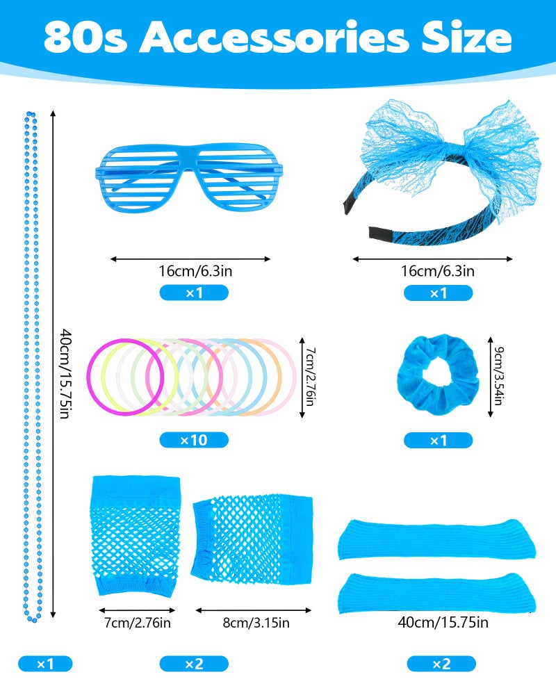 obeoby 80s Outfit Costume Accessories for Women, 80s 90s Blue Party Lace Headband Necklace Accessory Sets for Masquerade Retro Party - Image 2