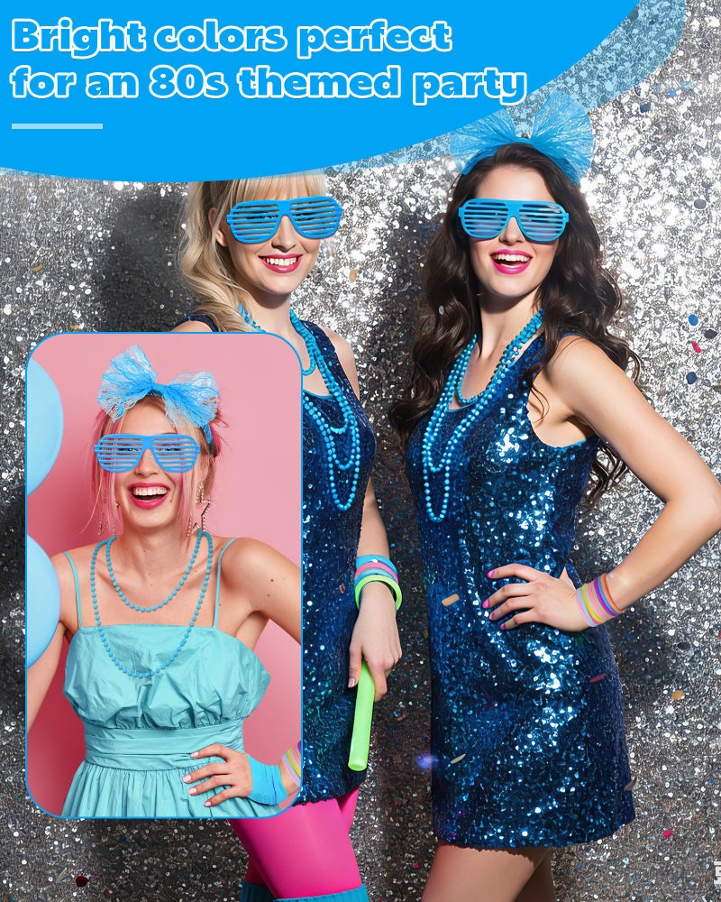 obeoby 80s Outfit Costume Accessories for Women, 80s 90s Blue Party Lace Headband Necklace Accessory Sets for Masquerade Retro Party - Image 3