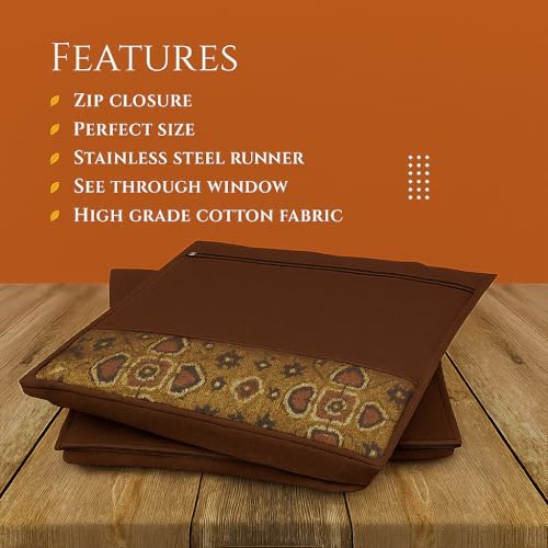 daiDokoro Premium Saree Cover with Transparent Window & Zipper – Breathable Fabric, Dustproof & Travel-Friendly Storage Organizer for Sarees, Lehengas & Ethnic Wear (Brown, Pack of 4) - Image 2