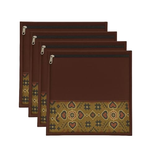 daiDokoro Premium Saree Cover with Transparent Window & Zipper – Breathable Fabric, Dustproof & Travel-Friendly Storage Organizer for Sarees, Lehengas & Ethnic Wear (Brown, Pack of 4) - Image 1