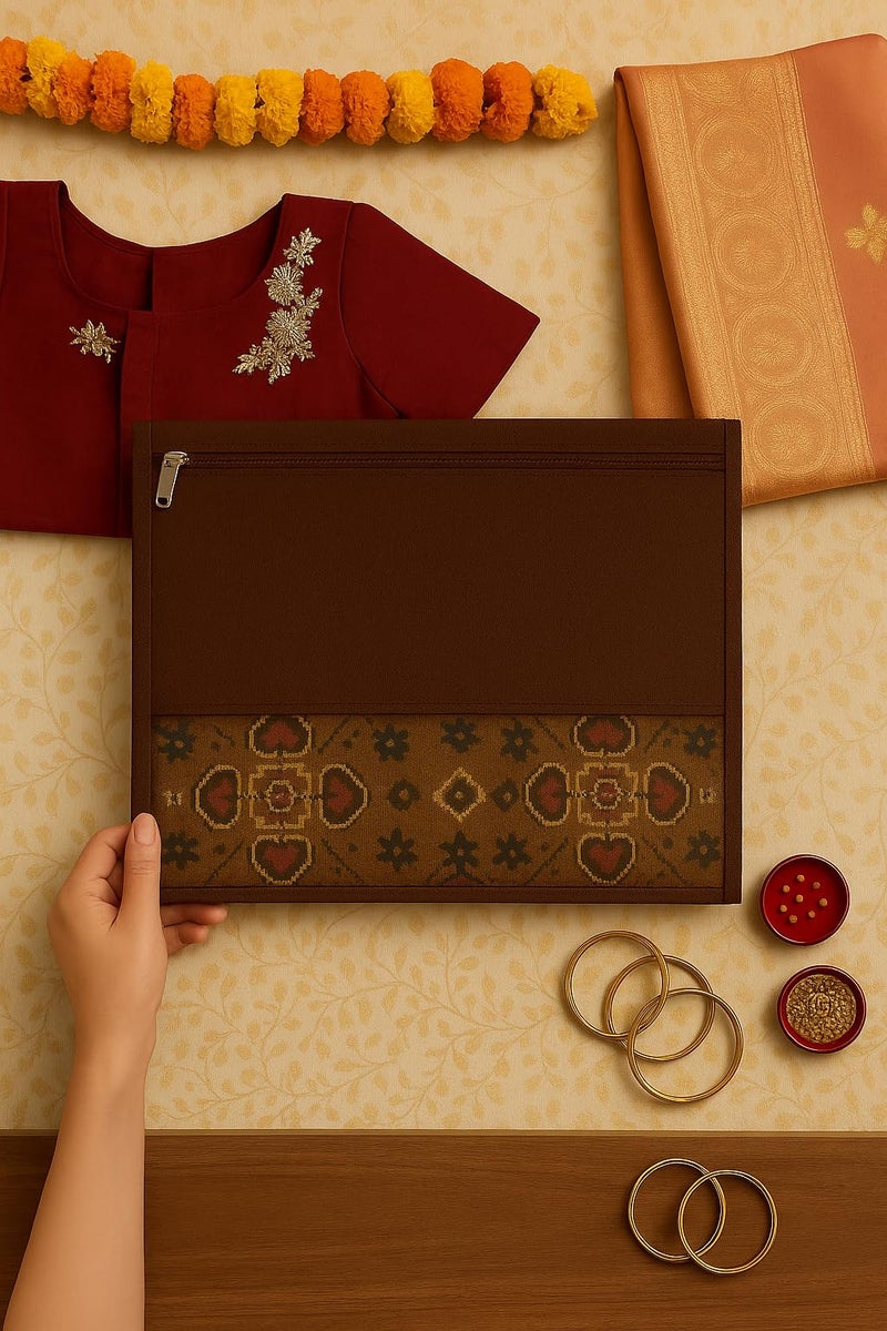 daiDokoro Premium Saree Cover with Transparent Window & Zipper – Breathable Fabric, Dustproof & Travel-Friendly Storage Organizer for Sarees, Lehengas & Ethnic Wear (Brown, Pack of 4) - Image 4
