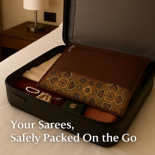 daiDokoro Premium Saree Cover with Transparent Window & Zipper – Breathable Fabric, Dustproof & Travel-Friendly Storage Organizer for Sarees, Lehengas & Ethnic Wear (Brown, Pack of 4) - Image 3