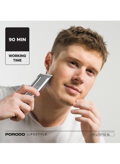 porodo Lifestyle 14-IN-1 Trimming & Grooming Kit with Length Customization & Stainless-Steel Blades / Hair Clippers for Hair Cutting / 90Min Working Time / Cord & Cordless Use / USB-C Charging Port / Rechargeable - Silver  - Image 3
