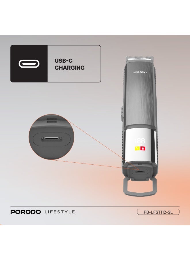 porodo 14-in-1 Trimming Kit, Face, Ear, Nose & Hair Trimmer, 4×Detachable Heads, 10 Day Use on Full Charge, IPX6 Waterproof, 14×Included Attachments [Custom Combs/Cable/Oil/Brush] - Silver - Image 5