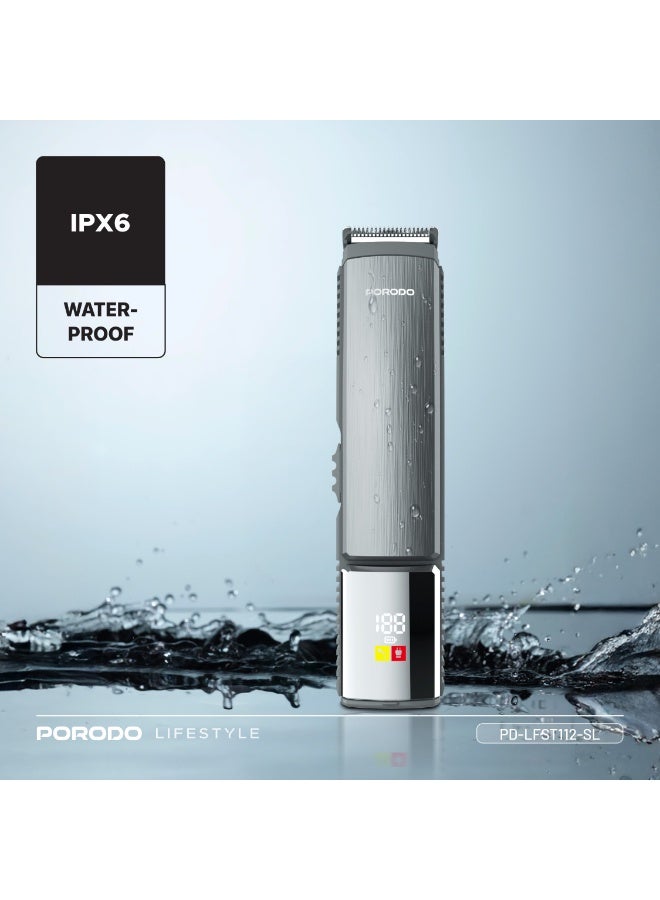 porodo 14-in-1 Trimming Kit, Face, Ear, Nose & Hair Trimmer, 4×Detachable Heads, 10 Day Use on Full Charge, IPX6 Waterproof, 14×Included Attachments [Custom Combs/Cable/Oil/Brush] - Silver - Image 3