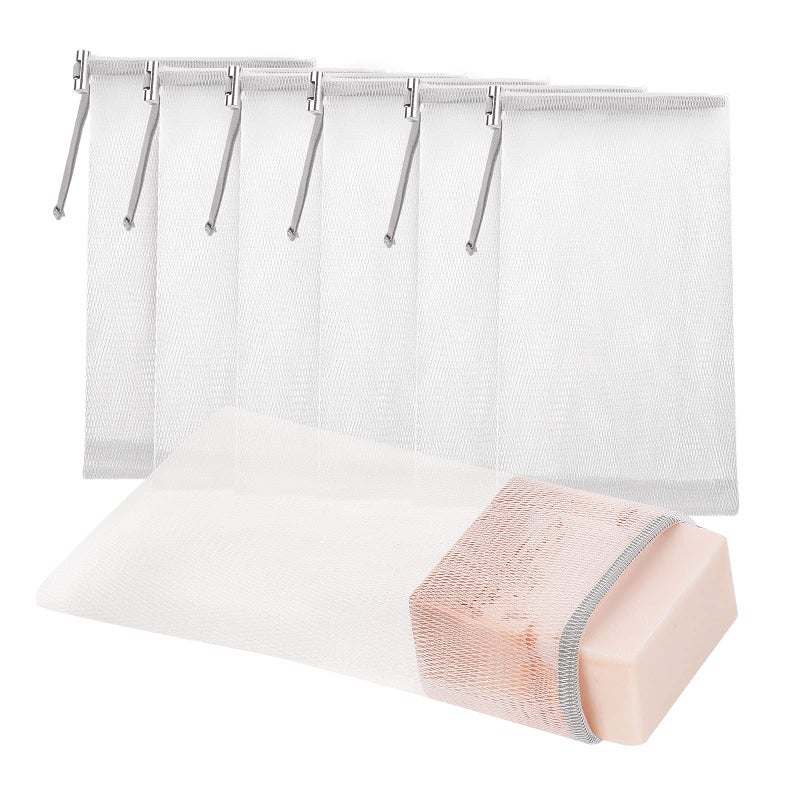 Cobahom 6 Pcs Mesh Soap Bag Mesh Foaming Net Soap Sack Bags Soap Handmade Soap Bubble Mesh Net Bags with Drawstring for Bath Shower Gray