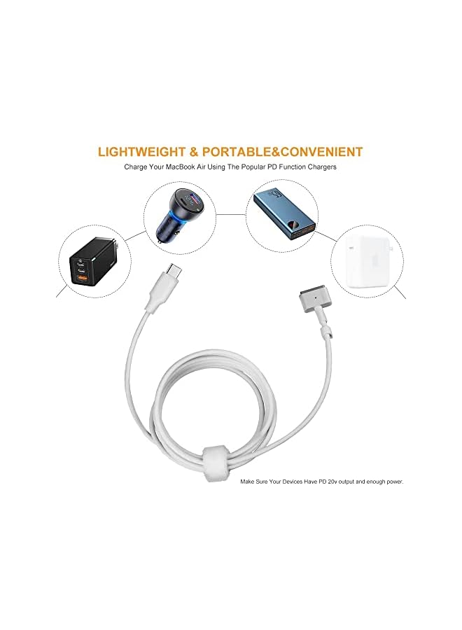 KASTWAVE Usb C To Magnetic T Tip Adapter Cable Cord For Macbook Air Pro After 2012 Year A1436 A1465 A1466 Md760 Md761 Md711 White Color Designed For 60W Fits 45W Mac Book Power Supply - Image 3