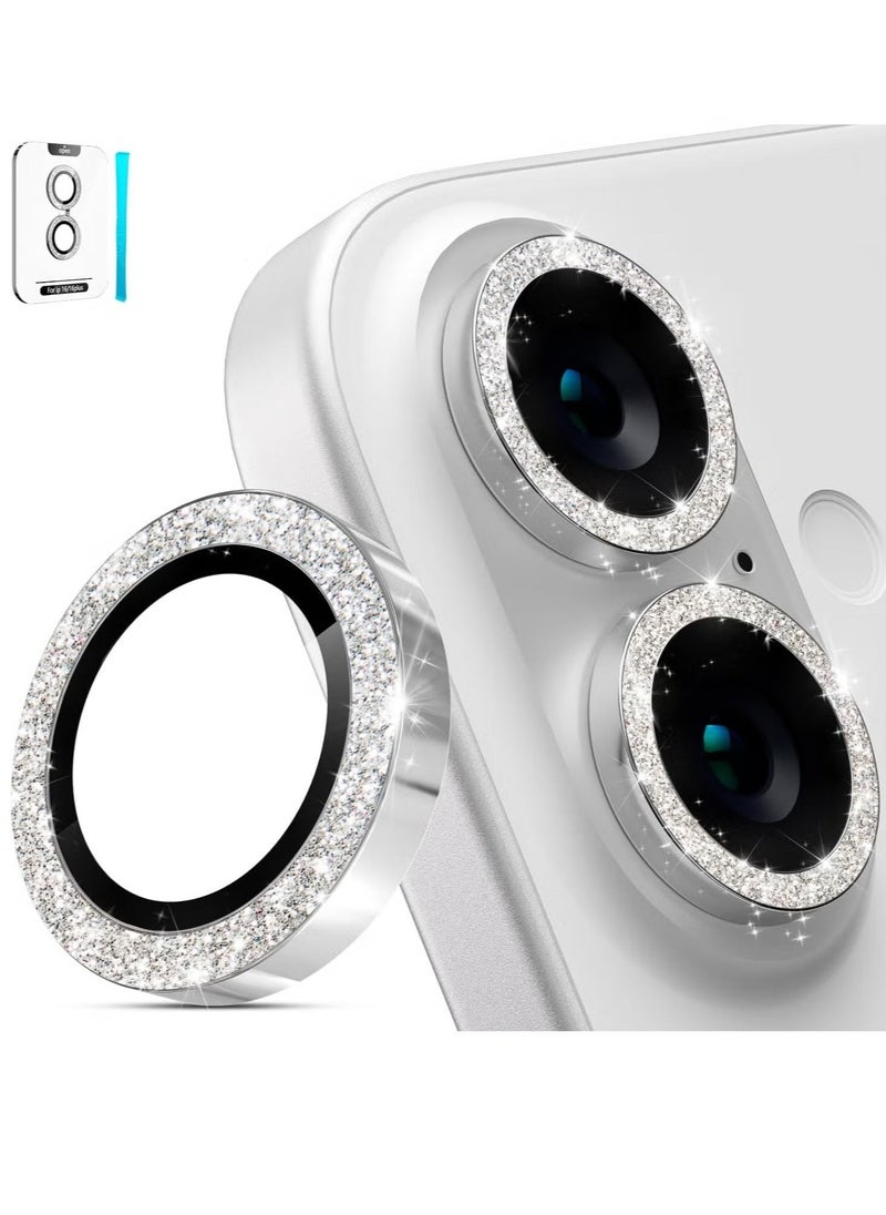 Raxoom IP 16/16 Plus Camera Lens Protector – AR+AF Tempered Glass 9H Anti-Scratch Metal Individual Lens Cover, HD Clear Camera Accessories (Glitter Silver) - Image 1