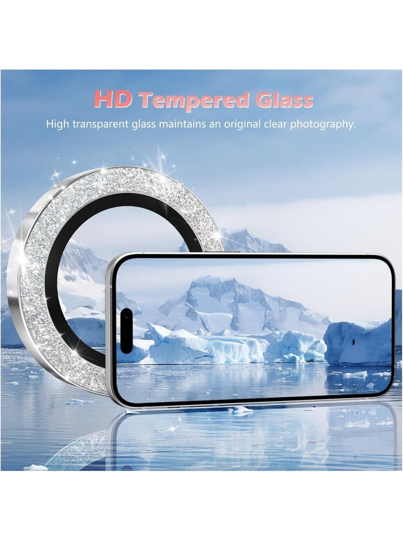 Raxoom IP 16/16 Plus Camera Lens Protector – AR+AF Tempered Glass 9H Anti-Scratch Metal Individual Lens Cover, HD Clear Camera Accessories (Glitter Silver) - Image 3