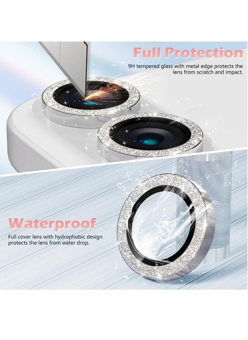 Raxoom IP 16/16 Plus Camera Lens Protector – AR+AF Tempered Glass 9H Anti-Scratch Metal Individual Lens Cover, HD Clear Camera Accessories (Glitter Silver) - Image 2