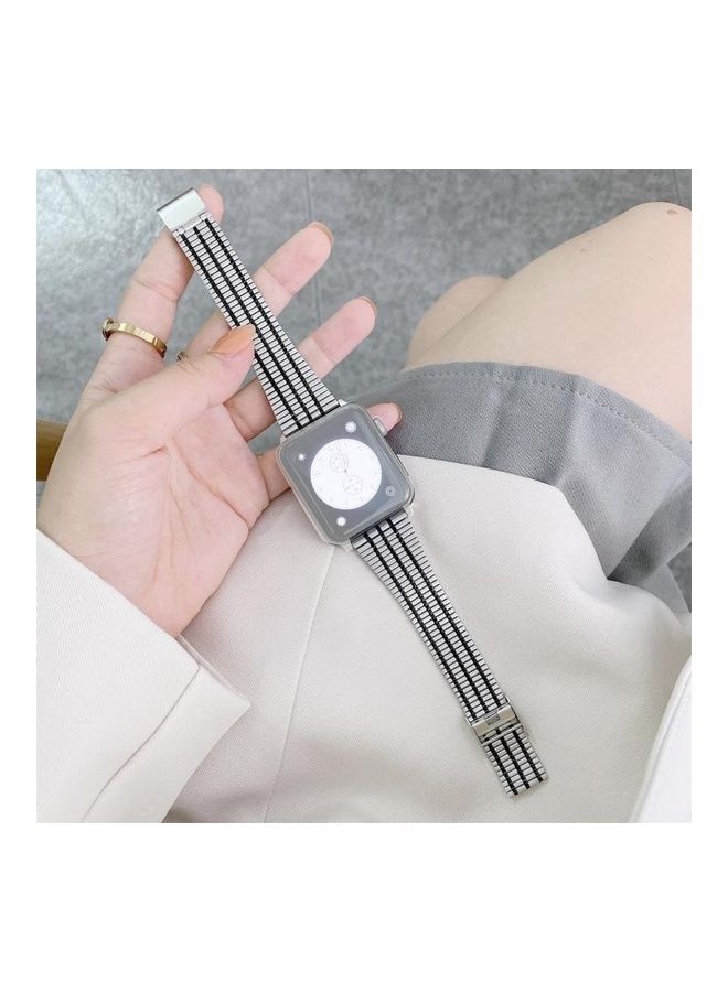 NIBEMINENT Ethnic Replacement Watchband for Apple Watch Series 1/2/3/4/5/6/7/SE 38/40/41mm Silver/Black - Image 1