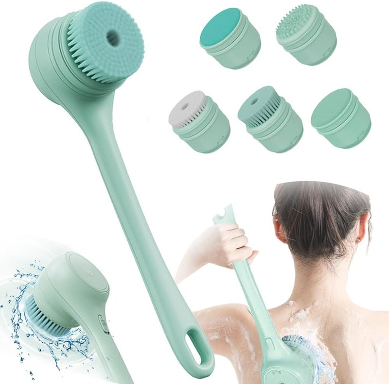 XASMA Electric Body Brush Back Scrubber for Shower Ipx7 Waterproof Back Scrubber for Shower Auto Spinning Exfoliating Massage Bath Brush RechargeableRotating Body Brushes with 5 Brush Heads - Image 1