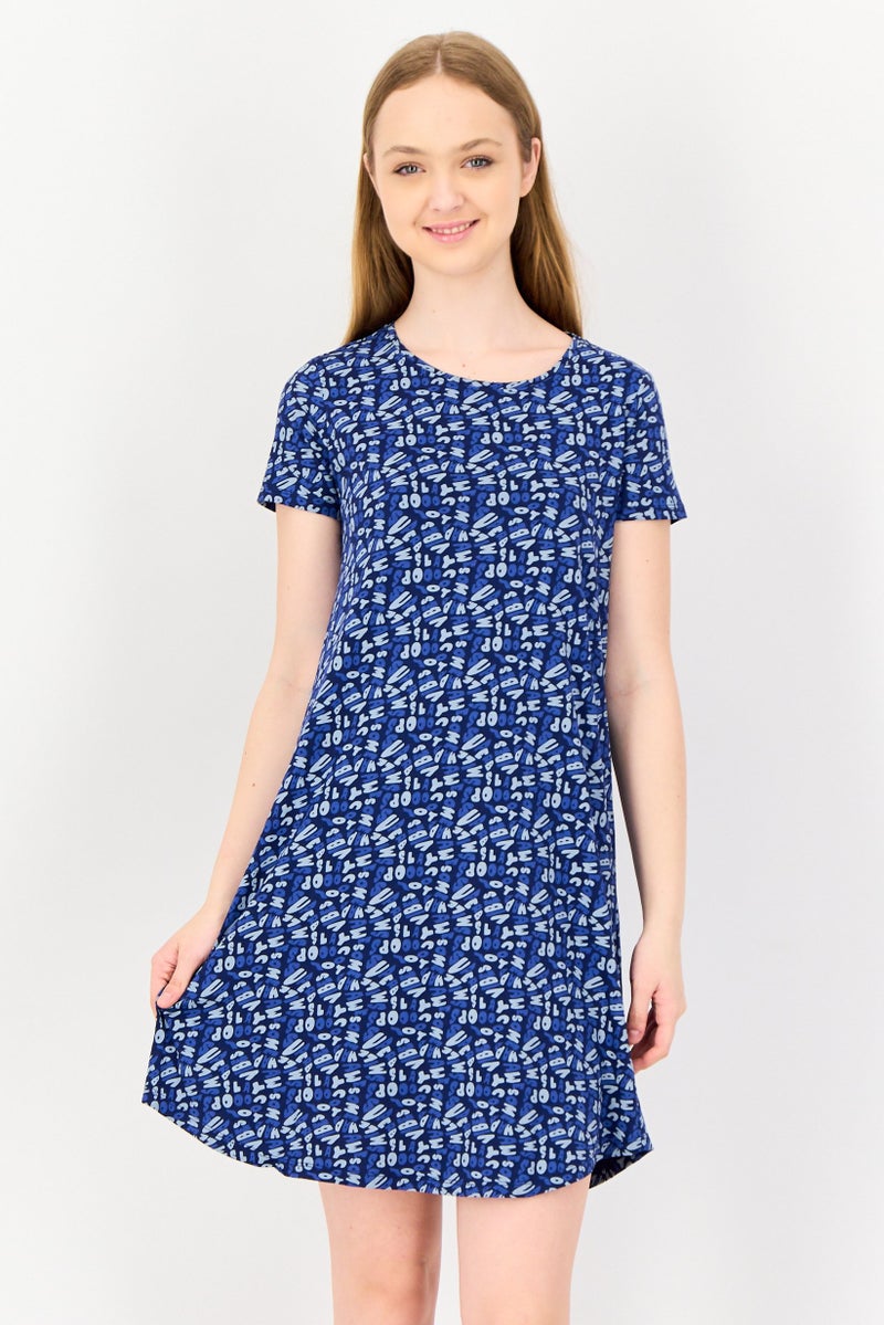 zivame Women All Over Print Short Sleeve Sleep Dress, Multicolor - Image 1