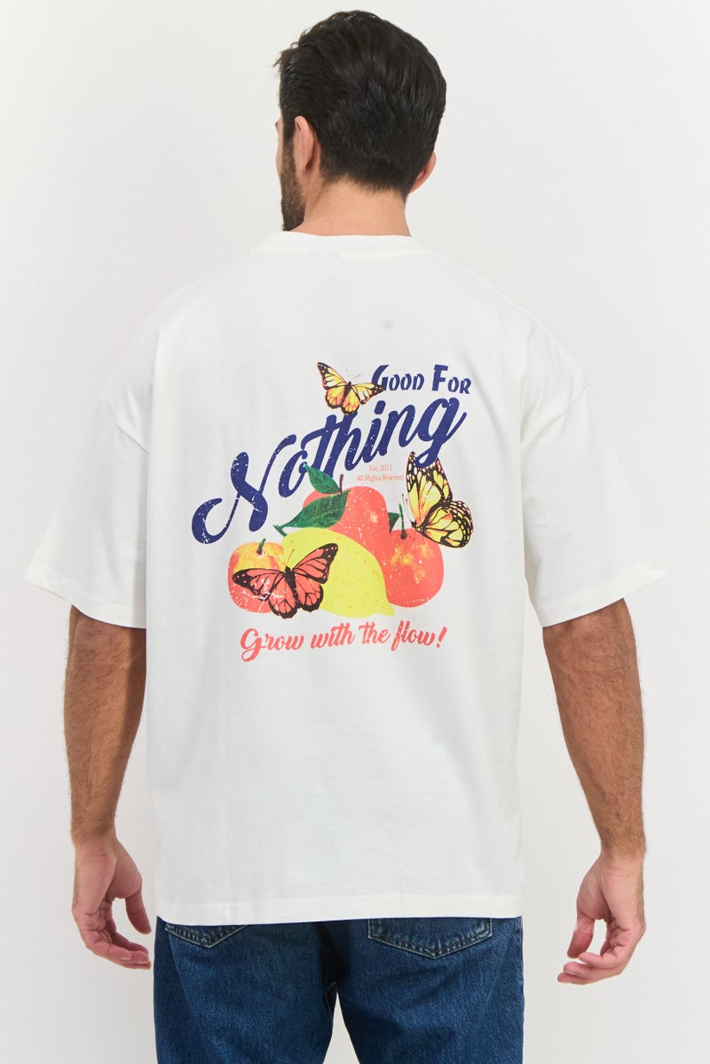 GOOD FOR NOTHING تي شيرتات قصيرة الأكمام للرجال بتصميم جرافيكي، لون أبيض فاتح مدمج - Image 3