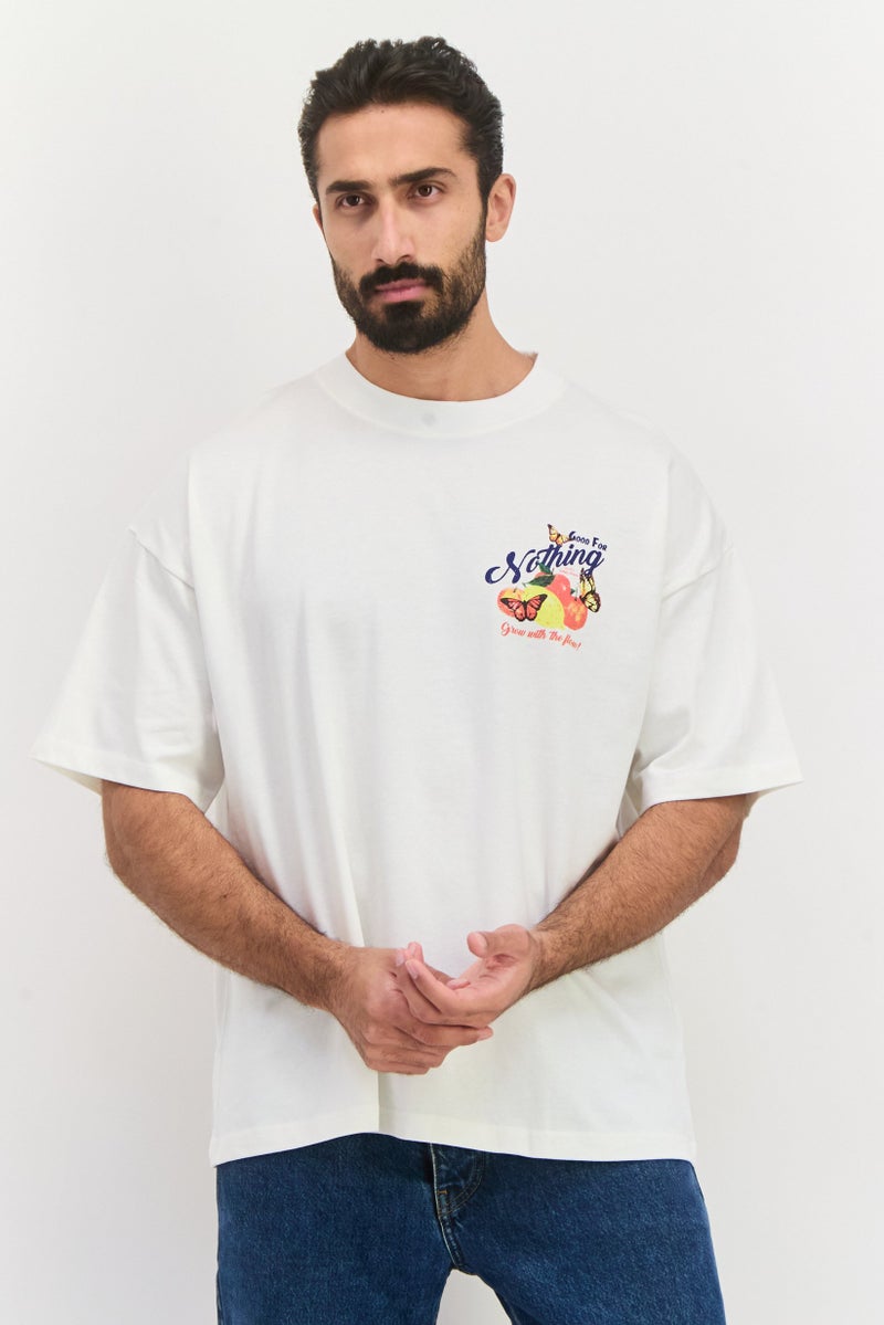 GOOD FOR NOTHING تي شيرتات قصيرة الأكمام للرجال بتصميم جرافيكي، لون أبيض فاتح مدمج - Image 1