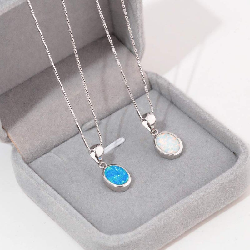 CiNily White Fire Opal Pendant Necklace 14K White Gold Plated Oval Shaped Gemstone Pendant Necklace for Ladies - Image 5