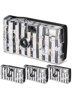4 Pack Disposable Camera Wedding Disposable Camera Black and White Film Camera Disposable Camera with Flash One Time Use Camera 36 Exp/400 ISO for Wedding Anniversary Travel Camp Party Supply (Flower)