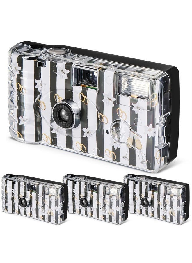 Macarrie - 4 Pack Disposable Camera Wedding Disposable Camera Black and White Film Camera Disposable Camera with Flash One Time Use Camera 36 Exp/400 ISO for Wedding Anniversary Travel Camp Party Supply (Flower) - Image 1