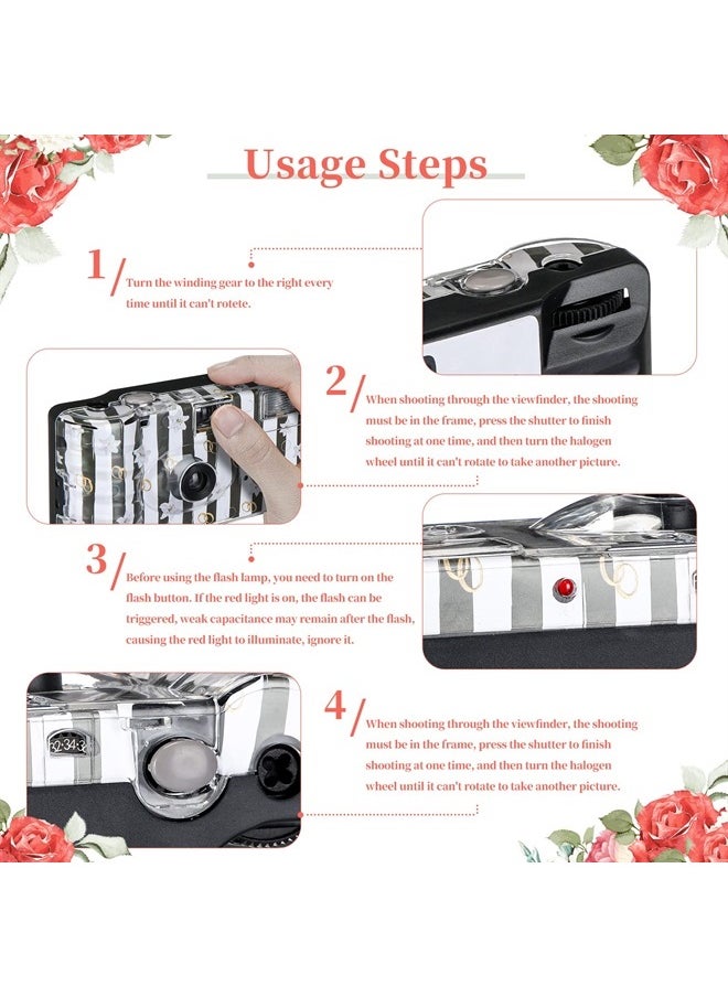 Macarrie - 4 Pack Disposable Camera Wedding Disposable Camera Black and White Film Camera Disposable Camera with Flash One Time Use Camera 36 Exp/400 ISO for Wedding Anniversary Travel Camp Party Supply (Flower) - Image 1