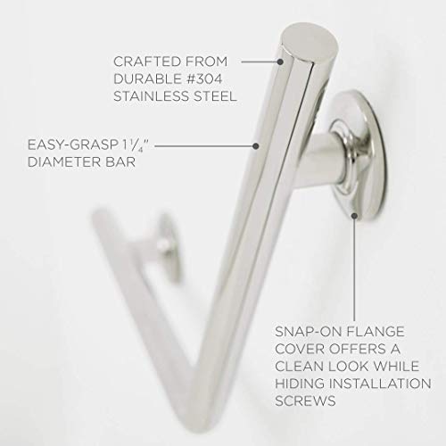 Seachrome 16" x 16" Lifestyle & Wellness® Angled Wedge Wall Mount Bathroom Shower Grab Bar, 1 ¼" Diameter, Satin Finish - Image 4