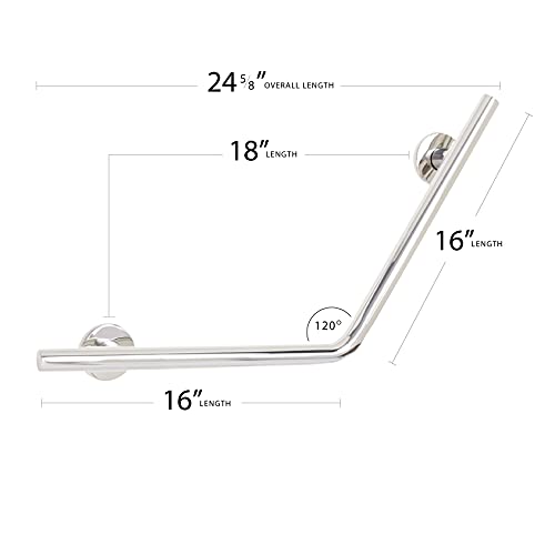 Seachrome 16" x 16" Lifestyle & Wellness® Angled Wedge Wall Mount Bathroom Shower Grab Bar, 1 ¼" Diameter, Satin Finish - Image 2